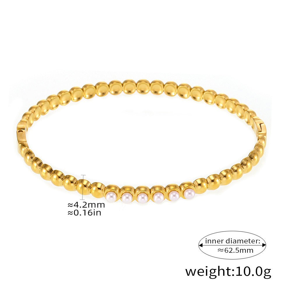 Kaze Zircon &amp; Pearl Inlaid Luxury Bracelet | 18K Gold Titanium Steel Bracelet in 4 Styles Pearl