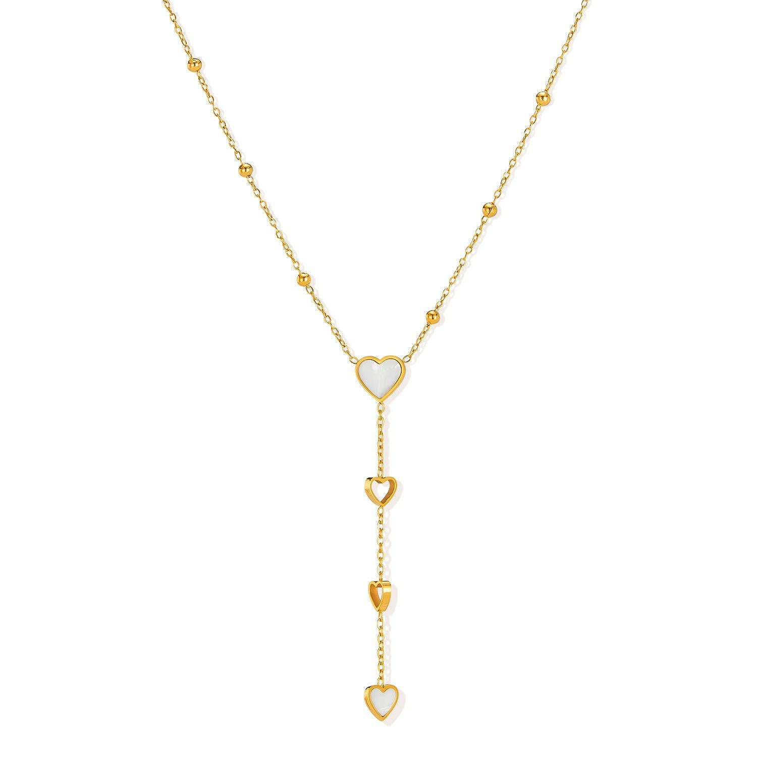 Kaze Tassel Hollow Mother-of-Pearl Necklace | Gold Stainless Steel Pendant Necklace GX2537 Steel Necklace Gold