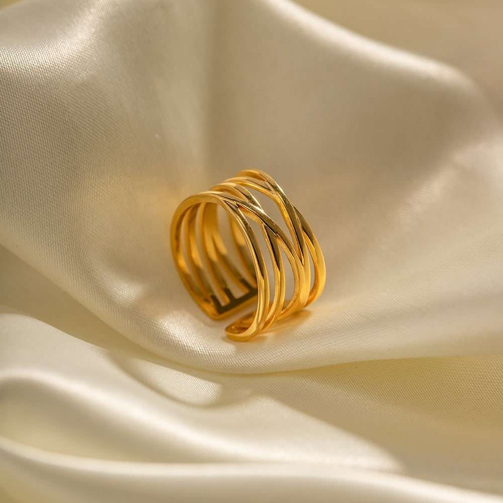 Kaze Simple Elegant Cross-Shaped Design Ring | 18K Gold Adjustable Open Band Ring