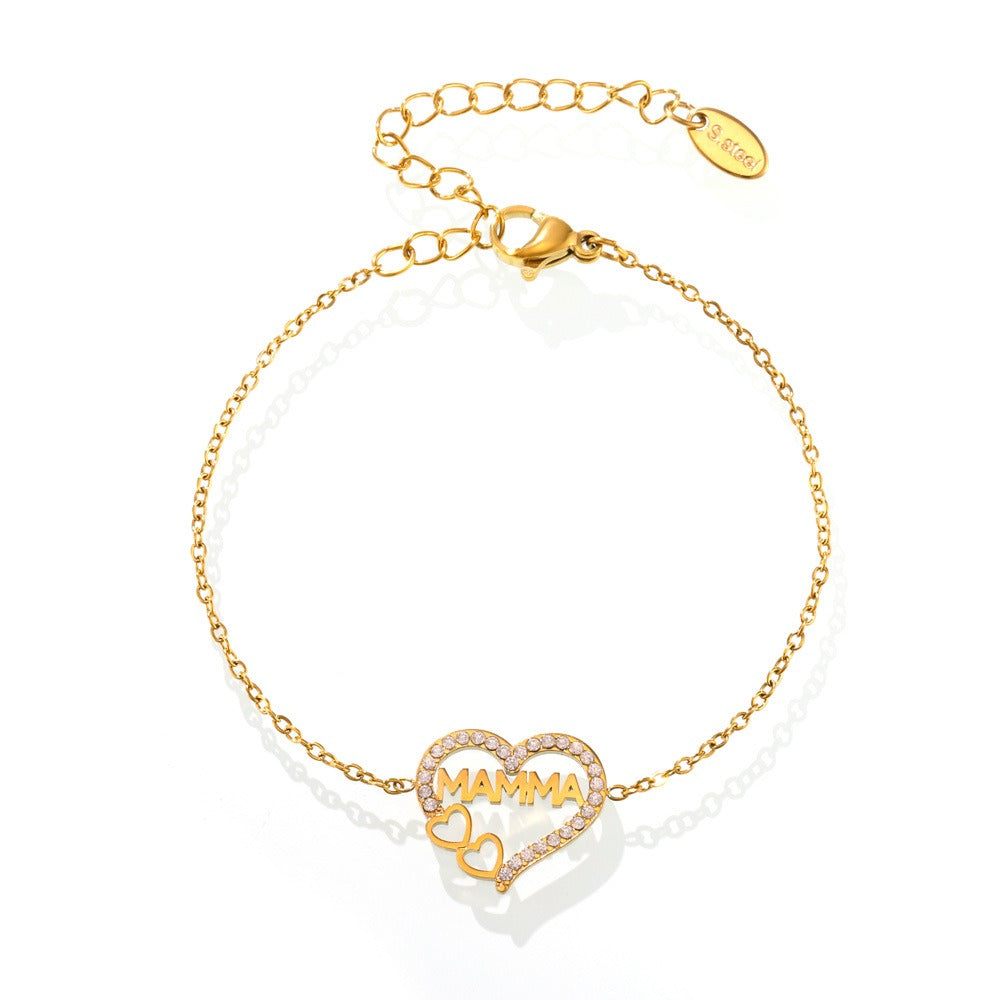 Kaze Hollow Heart MAMMA Bracelet | 18K Gold Personalised Mother's Bracelet Only