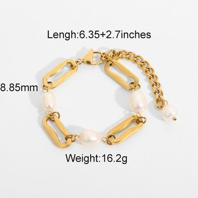 Kaze 18K Gold-Plated Pearl Titanium Steel Bracelet | Pearl Bracelet Collection in 5 Style Variants Bracelet E 79