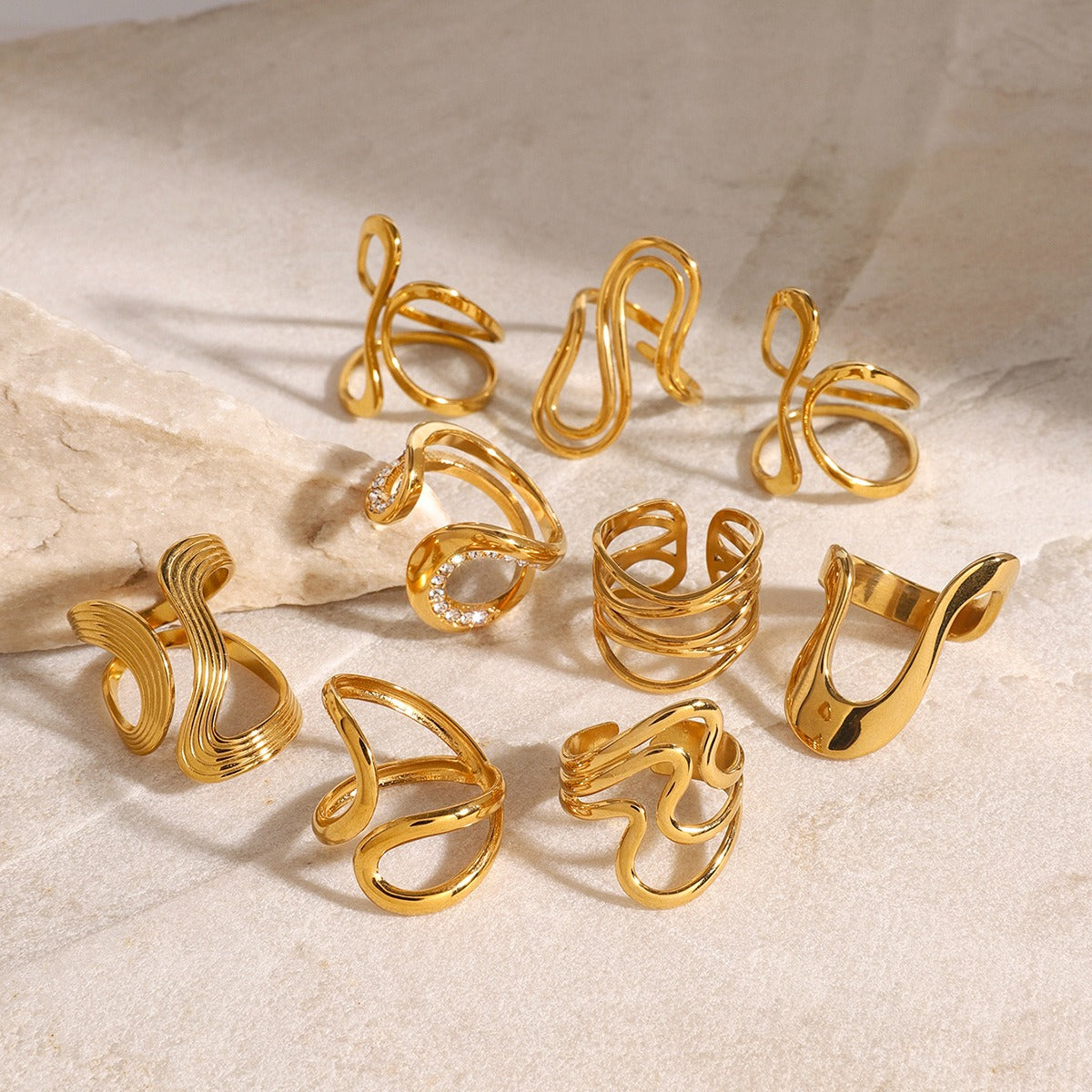 Kaze Luxury Modern Geometric Ring Collection | 18K Gold Ring in 9 Distinct Styles