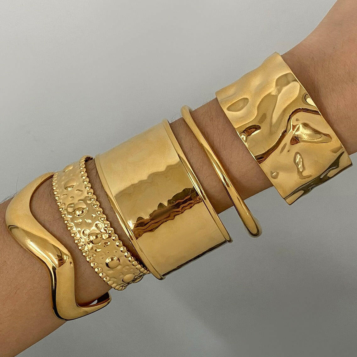 Kaze Wide Textured Gold Bracelet | 18K Gold-Plated Geometric Statement Bangle