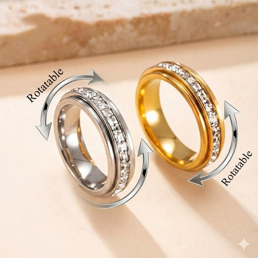 Kaze Rotating Anxiety-Relief Zircon Ring | 18K Gold Titanium Steel Spinner Ring Sizes 6–9
