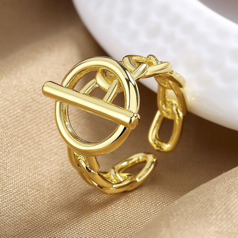 Kaze 18K Gold Minimalist Letter OT Clasp Ring | Adjustable Ring in Gold &amp; Silver Gold