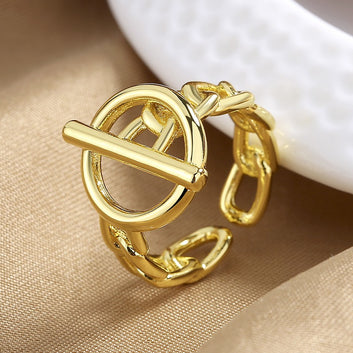 Kaze 18K Gold Minimalist Letter OT Clasp Ring | Adjustable Ring in Gold &amp; Silver Gold