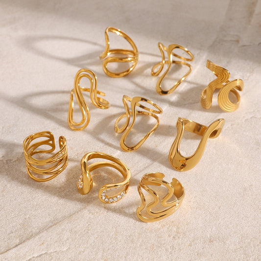 Kaze Luxury Modern Geometric Ring Collection | 18K Gold Ring in 9 Distinct Styles
