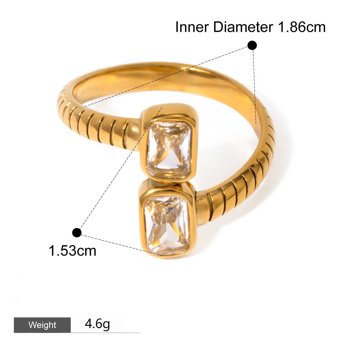 Kaze Geometric Gemstone High-End Open Ring | 18K Gold Adjustable Luxury Ring