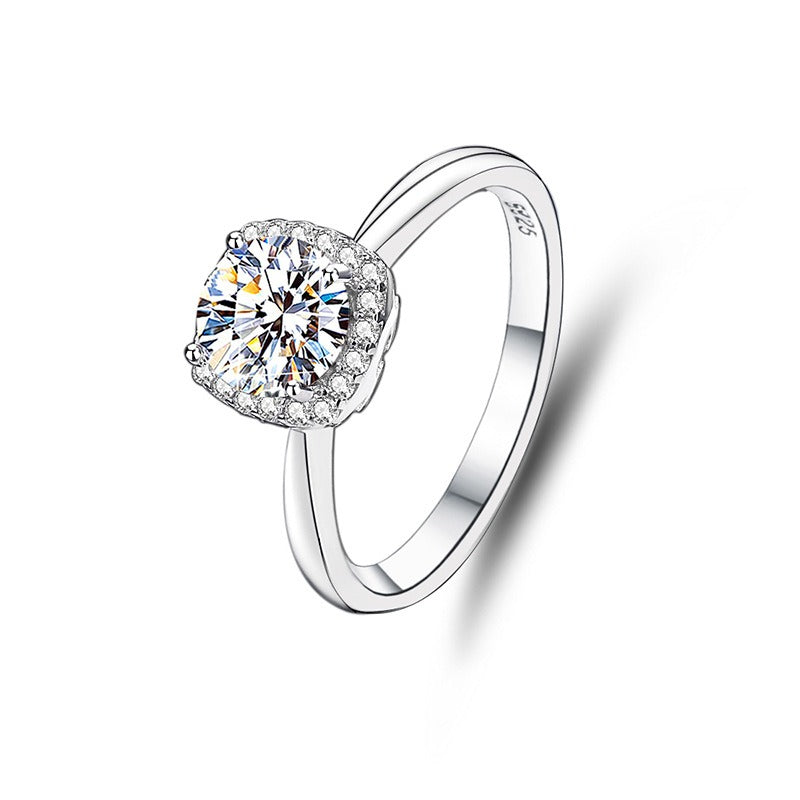 Kaze S925 Four-Prong Square-Cut Moissanite Sugar Cube Ring | Sterling Silver Ring Sizes 5–9 US Empty setting (without the main stone)