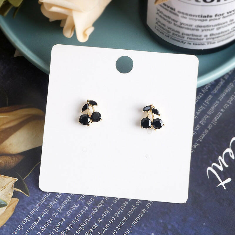 Kaze Cute Cherry Drop Earrings | Black Alloy Gemstone Charm Earrings for Women