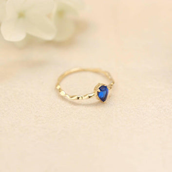 Kaze Sapphire Glow Water Drop Ring | S925 Gold Inlay Zircon Teardrop Ring