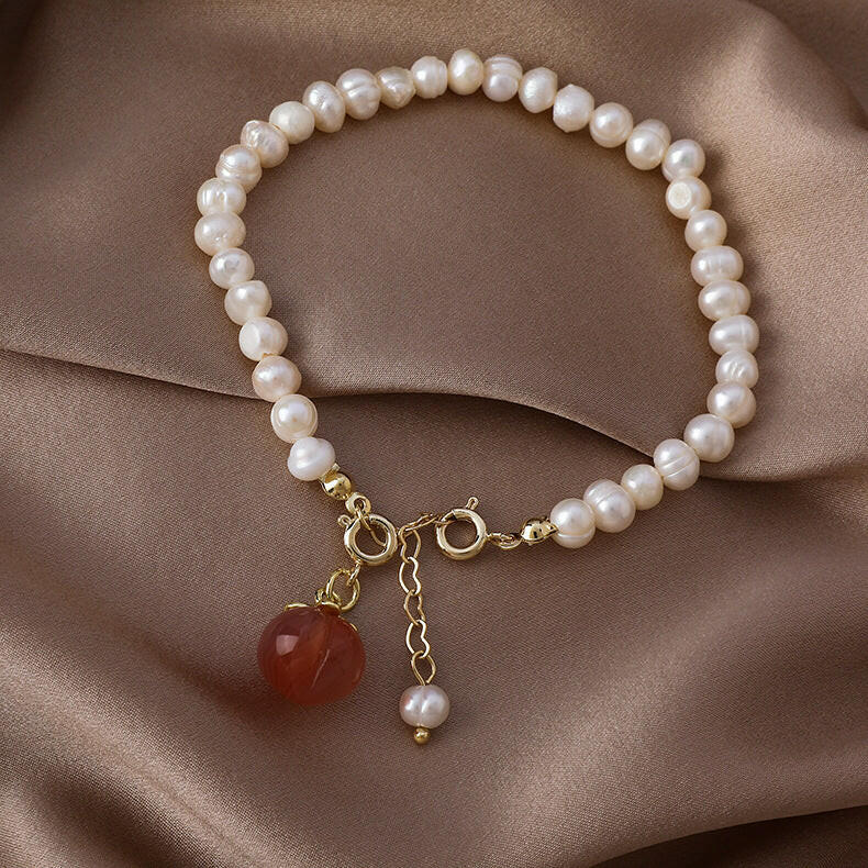 Kaze Freshwater Pearl Peach Tone Bracelet | Adjustable Pearl Chain Bracelet for Women