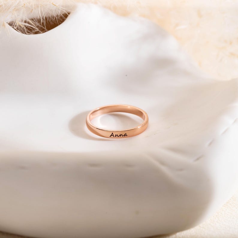 Kaze Customized Smooth Name Engraving Ring | Elegant Personalised Band in Silver, Gold &amp; Rose Gold