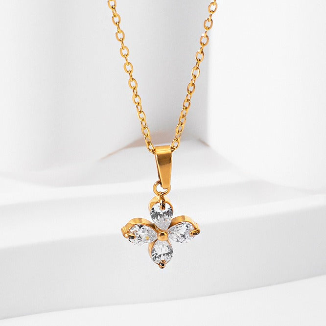 Kaze Four-Leaf Clover Gemstone Jewellery Set | 18K Gold Necklace, Bracelet, Earrings &amp; Ring Necklace