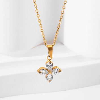 Kaze Four-Leaf Clover Gemstone Jewellery Set | 18K Gold Necklace, Bracelet, Earrings &amp; Ring Necklace