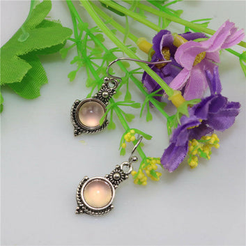 Kaze Moonstone Vintage Geometric Drop Earrings | Retro Alloy Diamond Inlay Earrings