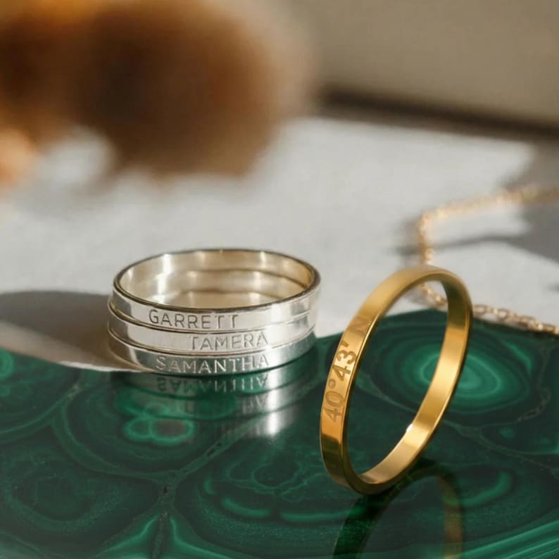 Kaze Customized Engraved Smooth Band Ring | Personalised Name Ring in Silver &amp; Gold Sizes 3–12 US
