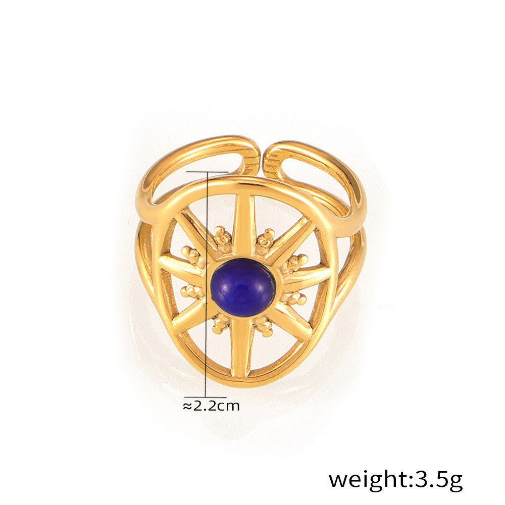 Kaze Classic Vintage Eight-Pointed Star Gemstone Ring | 18K Gold Celestial Ring in Blue &amp; Green Adjustable