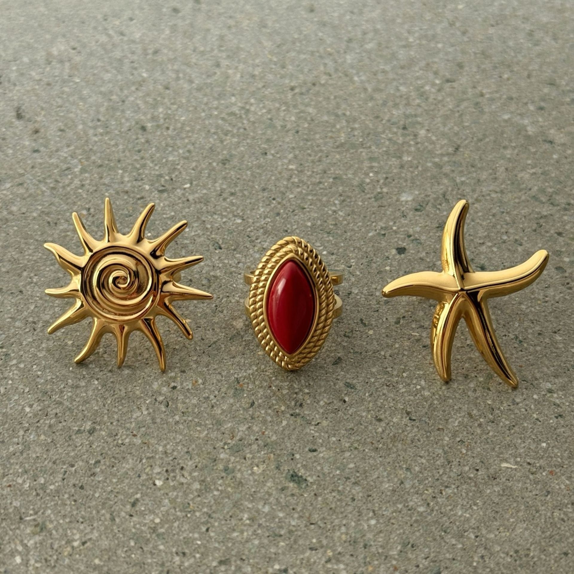 Kaze 18K Gold Red Agate Adjustable Ring | Natural Gemstone Ring in Ring A, B &amp; C