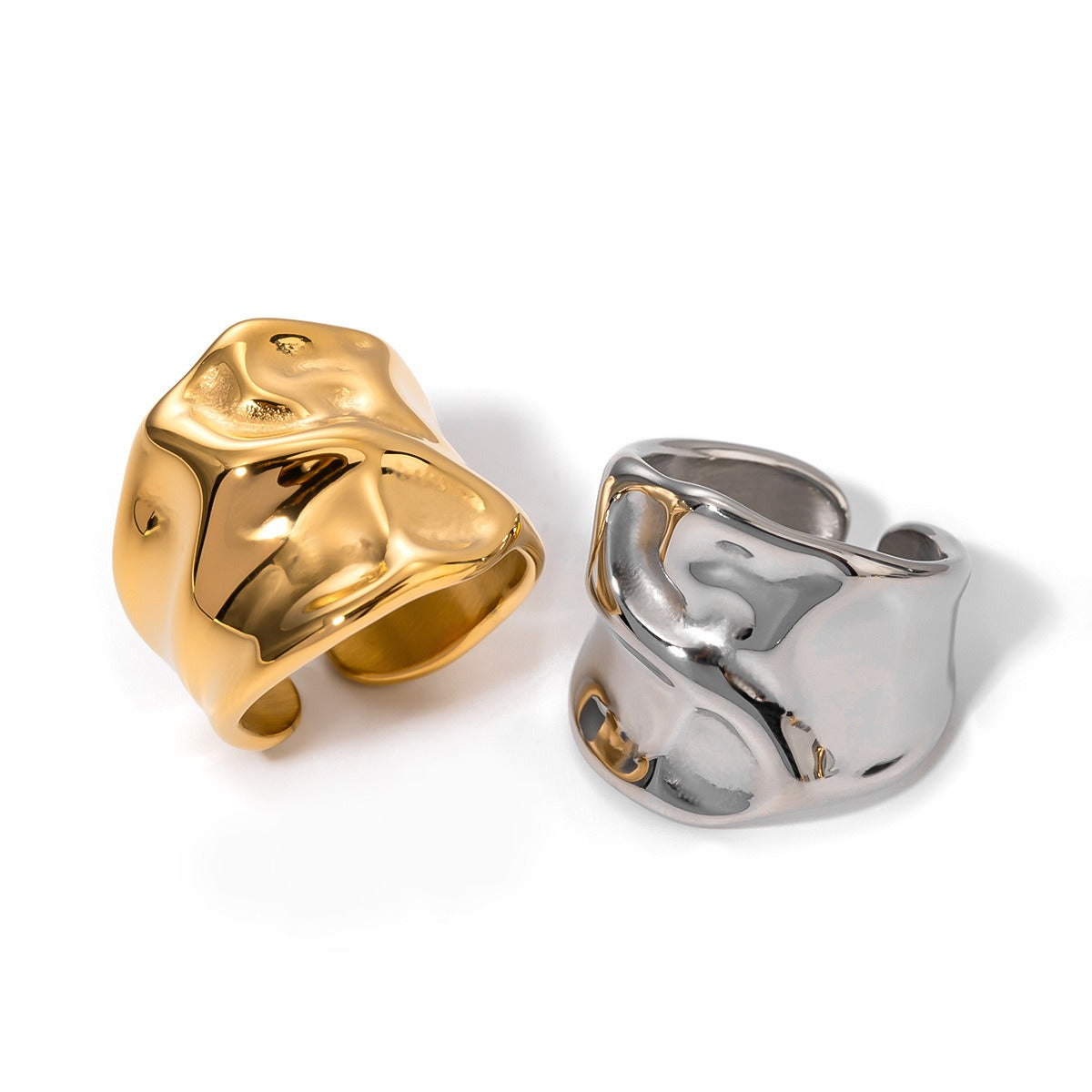 Kaze Adjustable Hammered Texture Ring | 18K Gold Artisan Finish Ring in Gold &amp; Silver