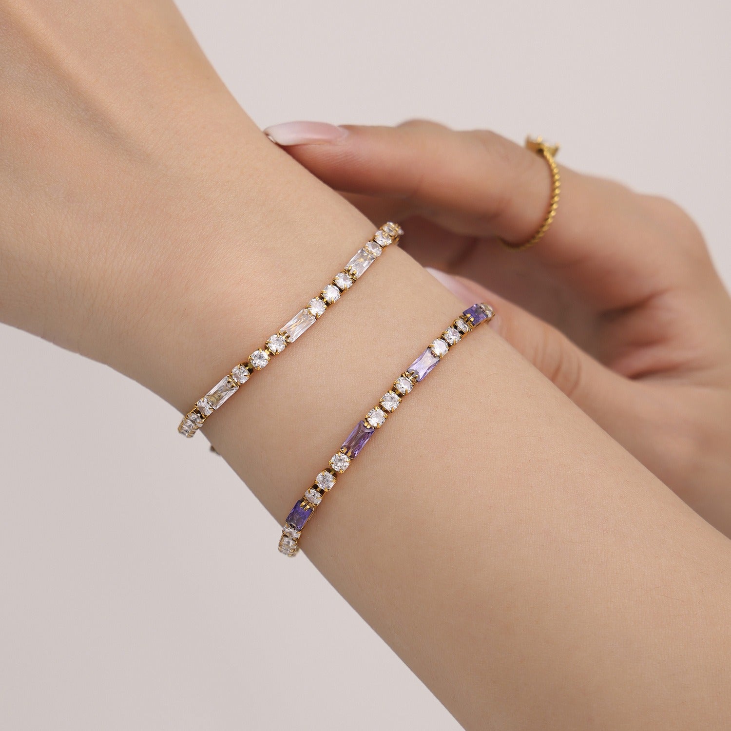 Kaze Rectangular &amp; Round Gemstone Luxury Bracelet | 18K Gold Bracelet in 8 Colour Variants