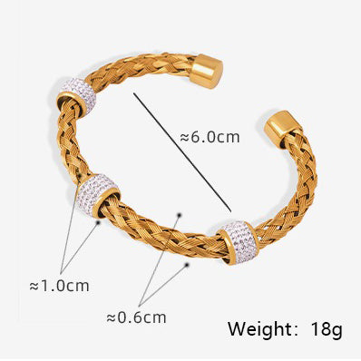 Kaze Hollow Braided Ring Design Bracelet | 18K Gold Adjustable High-End Bangle