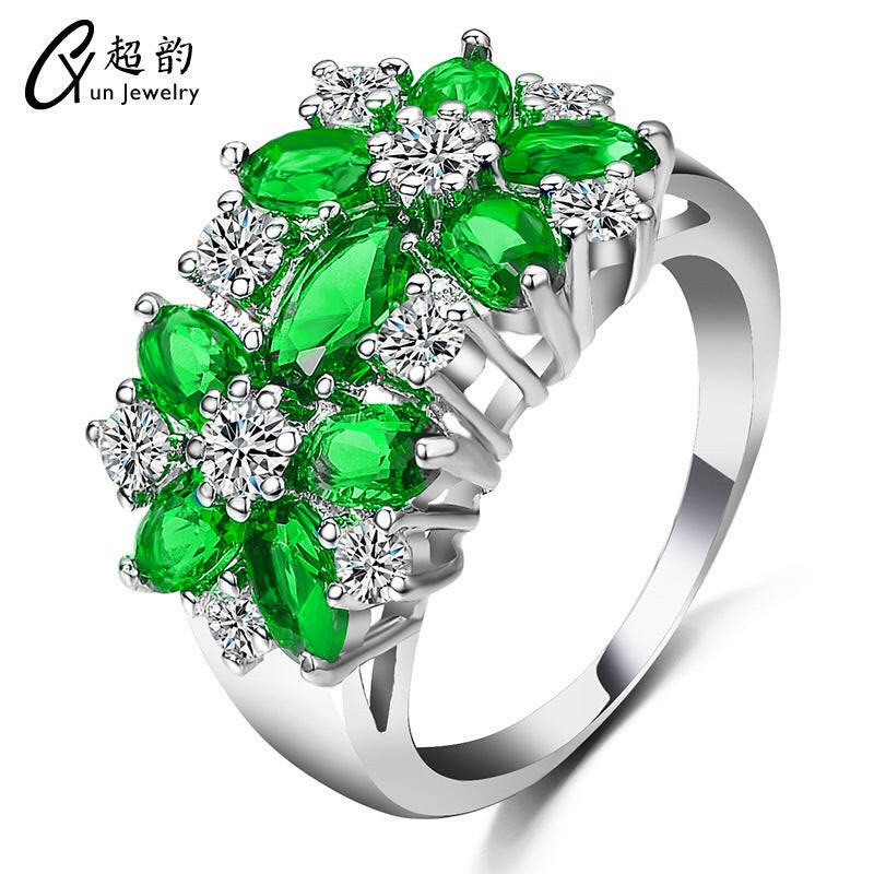 Kaze Floral Elegance Cubic Zirconia Wedding Band | Premium Brass Nature-Inspired Ring Emerald