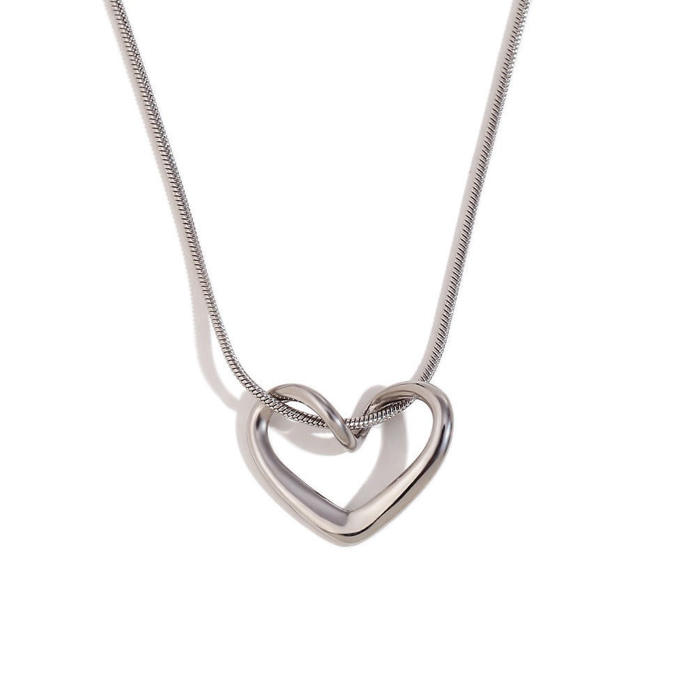 Kaze Snake Chain Heart Pendant Necklace | 18K Gold Titanium Steel S925 Silver Necklace Silver