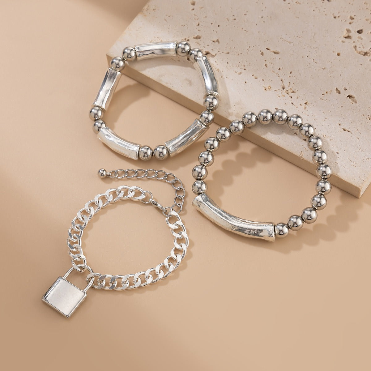Kaze Punk Lock Charm Bracelet | 18K Gold Lock Pendant Bracelet in 3 Variants
