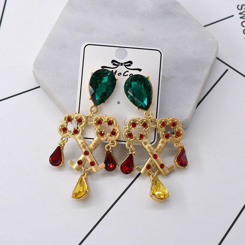 Kaze Water Drop Gold Earrings | Geometric Teardrop Gemstone Drop Earrings