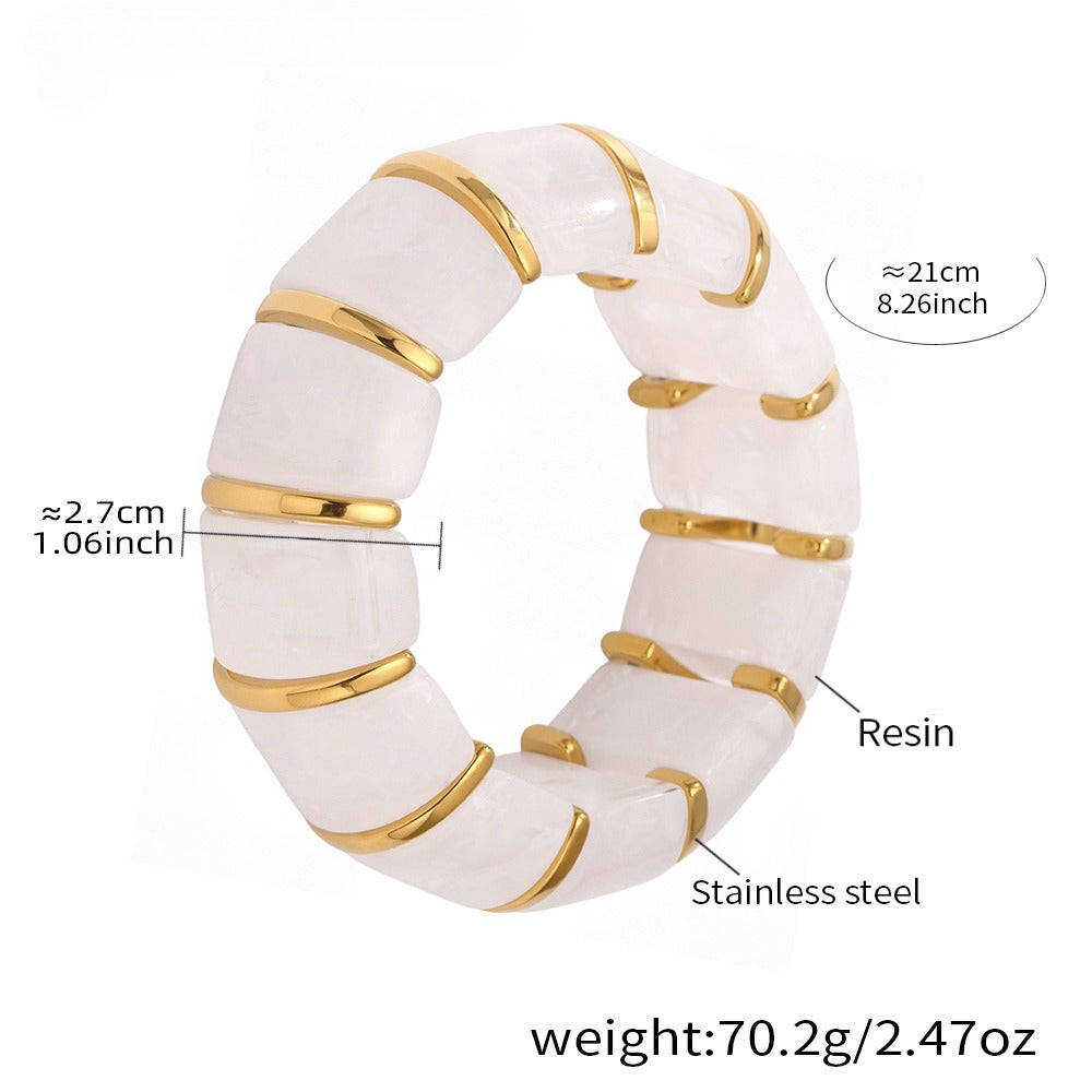 Kaze 18K Gold Luxury Resin Elastic Cord Bracelet | Premium Resin Bracelet in 10 Colours White