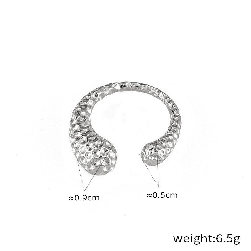 Kaze Simple Teardrop Hammered Texture Open Ring | 18K Gold Artisan Ring in Gold &amp; Silver Silver