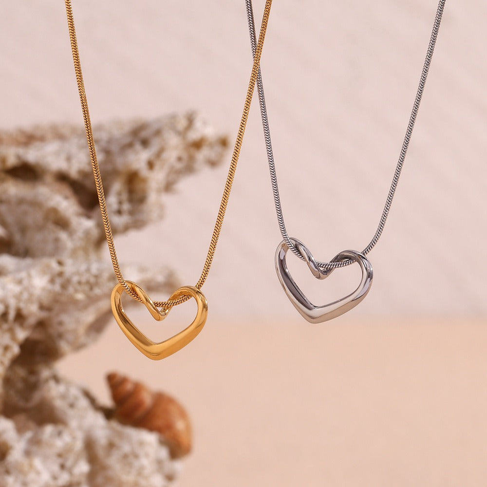 Kaze Snake Chain Heart Pendant Necklace | 18K Gold Titanium Steel S925 Silver Necklace