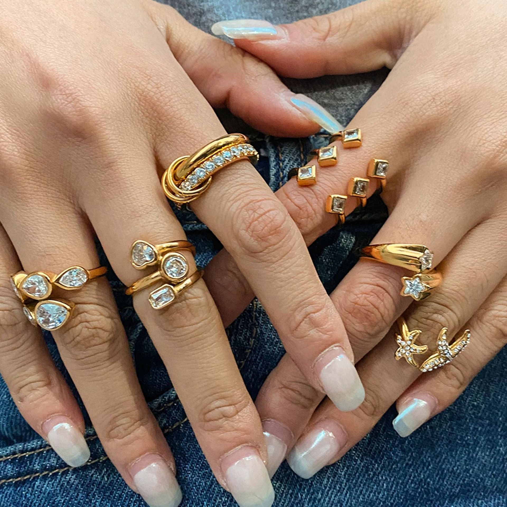 Kaze Geometric Gemstone Ring | 18K Gold Inlaid Statement Ring — 5 Styles