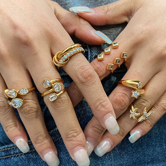 Kaze Geometric Gemstone Ring | 18K Gold Inlaid Statement Ring — 5 Styles