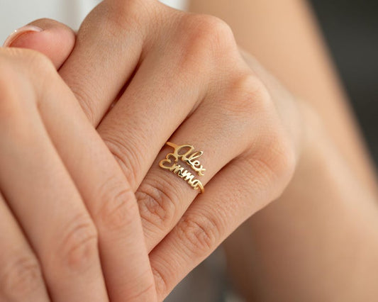 Kaze Personalised Double Name Ring | Custom Open Band Ring for Women