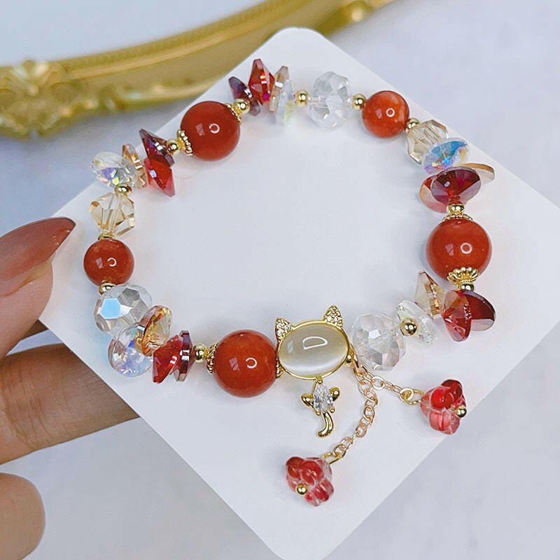 Kaze Crystal Cat Bracelet | Inlaid Crystal Fashion Bracelet for Cat Lovers Red