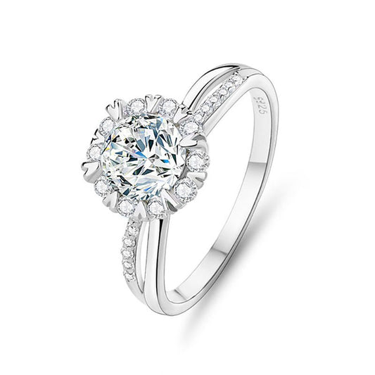 Kaze S925 Snowflake Moissanite Ring | D-Color Sterling Silver Snowflake Ring Sizes 5–9 US Empty setting (without the main stone)