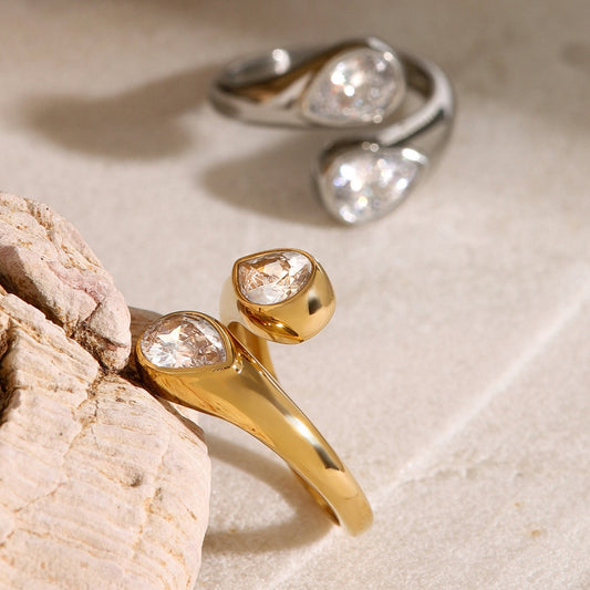 Kaze Asymmetrical Teardrop Gemstone Ring | 18K Gold Adjustable Ring in Gold &amp; Silver