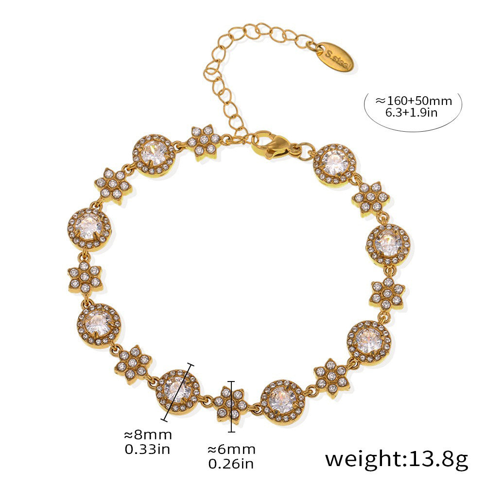 Kaze Six-Leaf Flower &amp; Circle Dazzling Bracelet | 18K Gold Floral Bracelet in Gold &amp; Silver