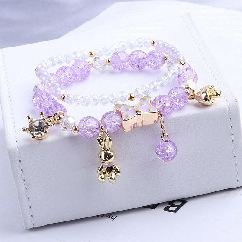 Kaze Handmade Crystal Bead Bracelet | Colourful Elegant Bracelet in Peach, Blue, Purple &amp; Multicolour Purple