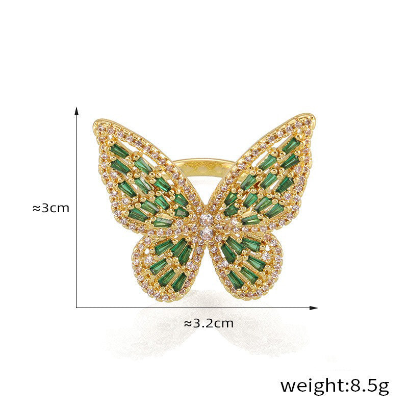 Kaze Butterfly Zircon Ring | 18K Gold Inlaid Zircon Ring for Women Green Adjustable
