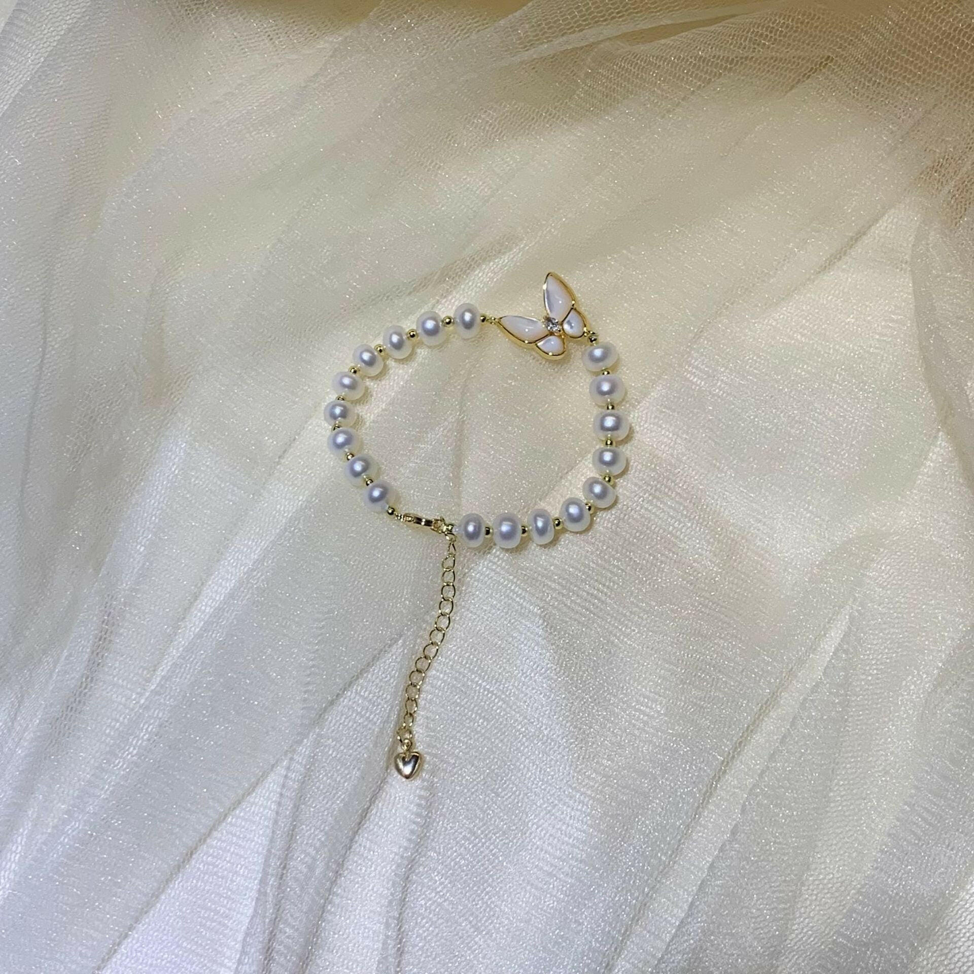 Kaze Four-Sided Light Freshwater Pearl Bracelet | 7–8mm White Pearl Copper Bracelet