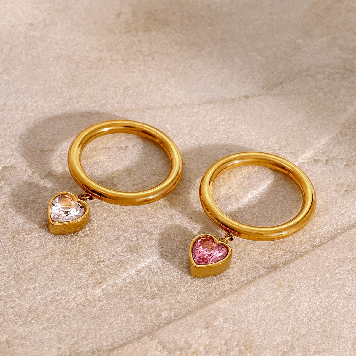 Kaze Heart Gemstone Pendant Ring | 18K Gold Heart Ring in Pink &amp; White