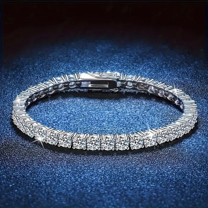 Kaze S925 Sterling Silver Sparkling Rhinestone Tennis Chain | 4mm Zircon Bracelet in 4 Lengths