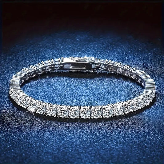Kaze S925 Sterling Silver Sparkling Rhinestone Tennis Chain | 4mm Zircon Bracelet in 4 Lengths