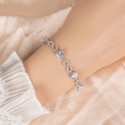 Kaze S925 Number-Spliced Heart Cubic Zirconia Bracelet | Sterling Silver Sparkling Bracelet in 2 Colours White on white