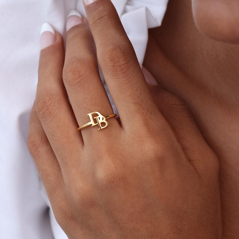 Kaze Customized Initial Open Ring II | Personalised Engraved Ring in Silver, Gold &amp; Rose Gold