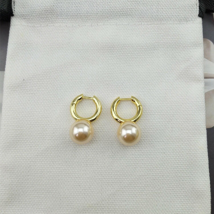 Kaze Brass U-Shape Pearl Earrings | White &amp; Champagne Glass Pearl Drop Earrings