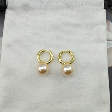 Kaze Brass U-Shape Pearl Earrings | White &amp; Champagne Glass Pearl Drop Earrings